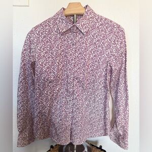 Talbots Women's Floral Button Down Shirt - Purple and White